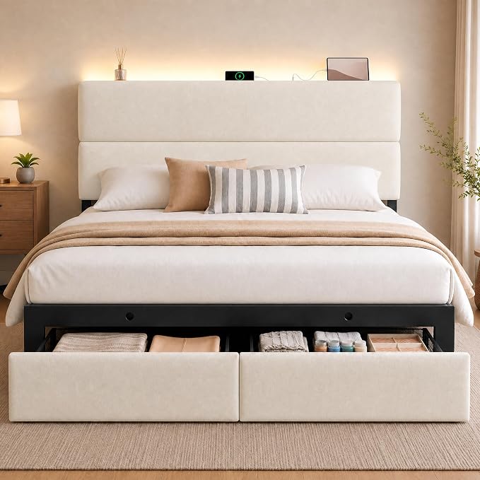 Queen Upholstered Storage Bed