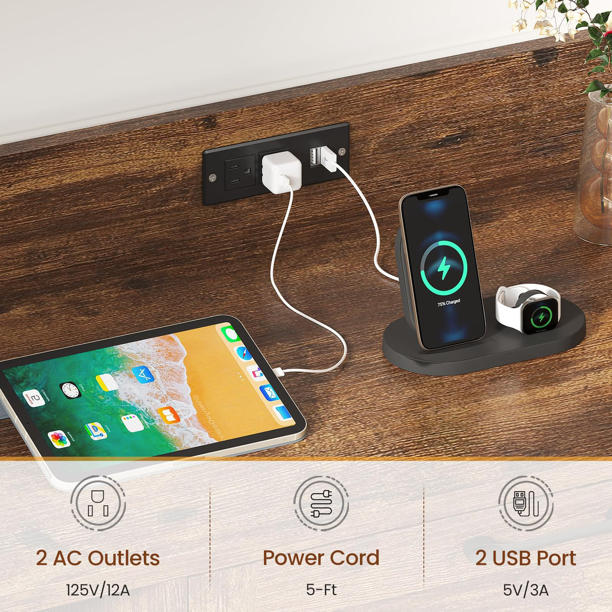 2-Drawer File Cabinet with Charging Station