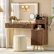 Fluted Glass Top LED Makeup Vanity