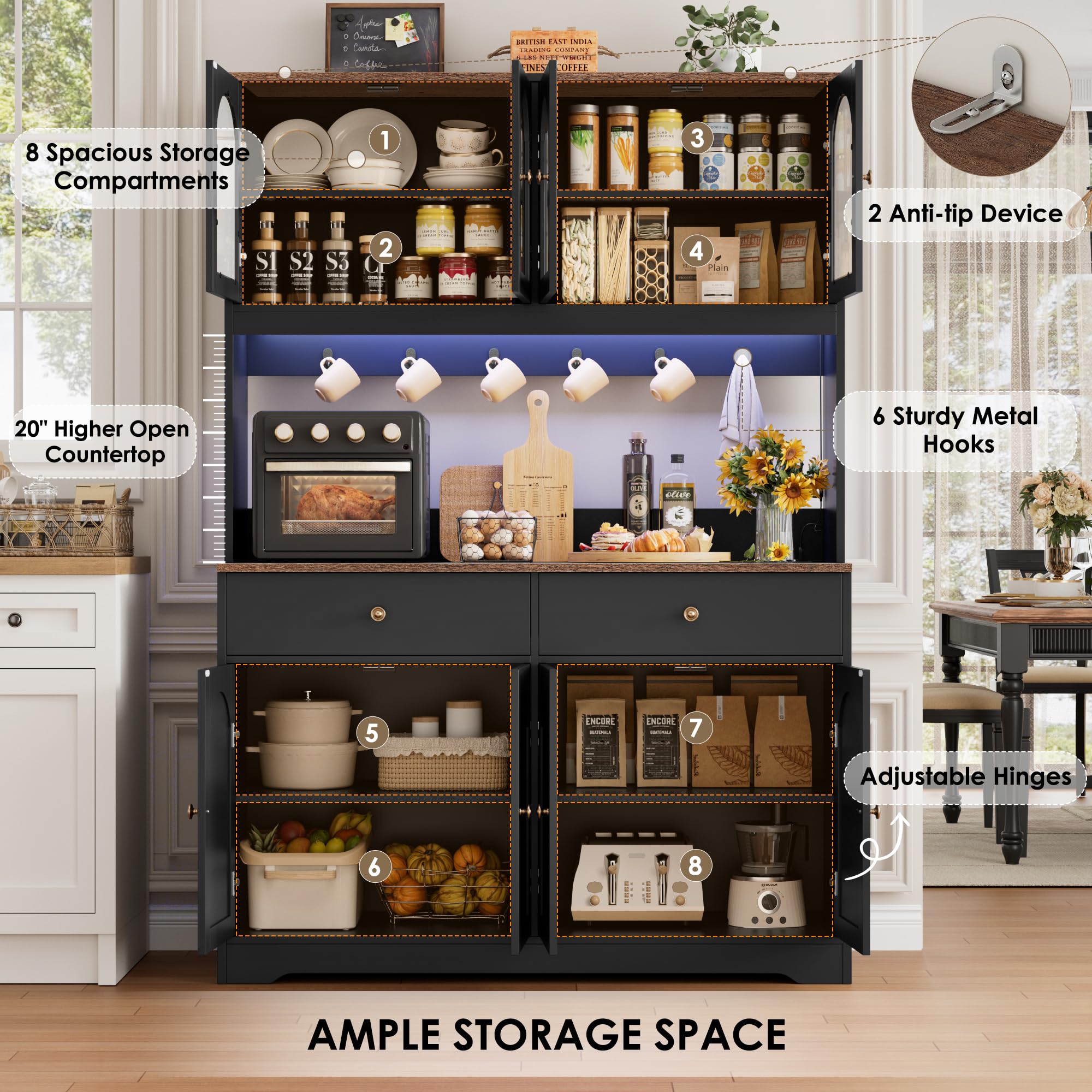 LED Kitchen Pantry Cabinet with Power Outlet