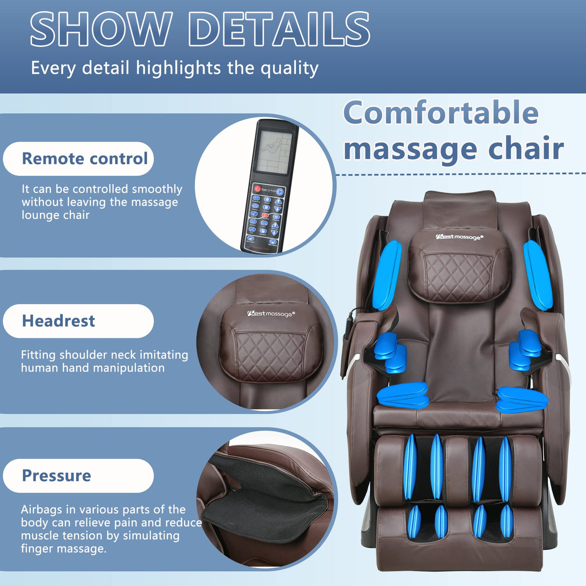 BestMassage Massage Chair Zero Gravity Full Body Electric Shiatsu Massage Chair Recliner with Foot Rollers Built-in Heat Therapy Air Massage System Stretch Vibrating for Home Office
