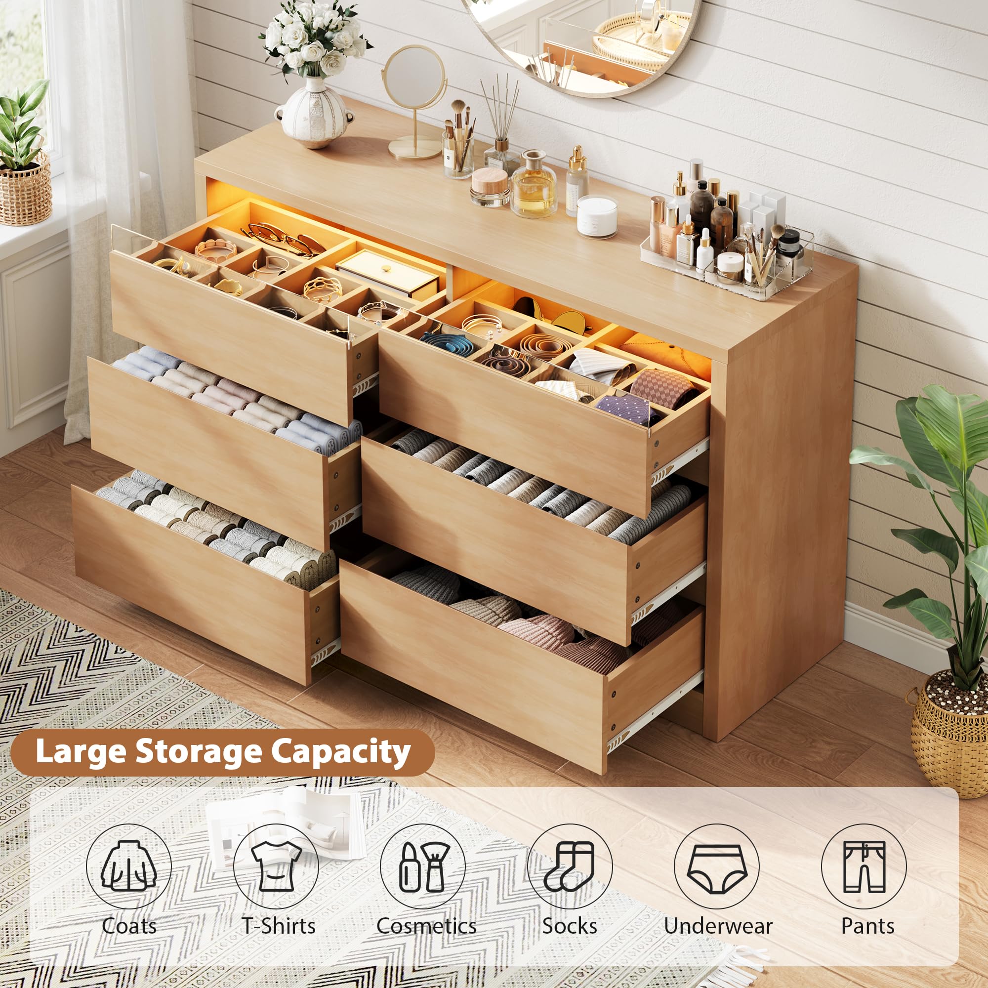 6-Drawer Dresser with RGB LED Light & Hidden Handles