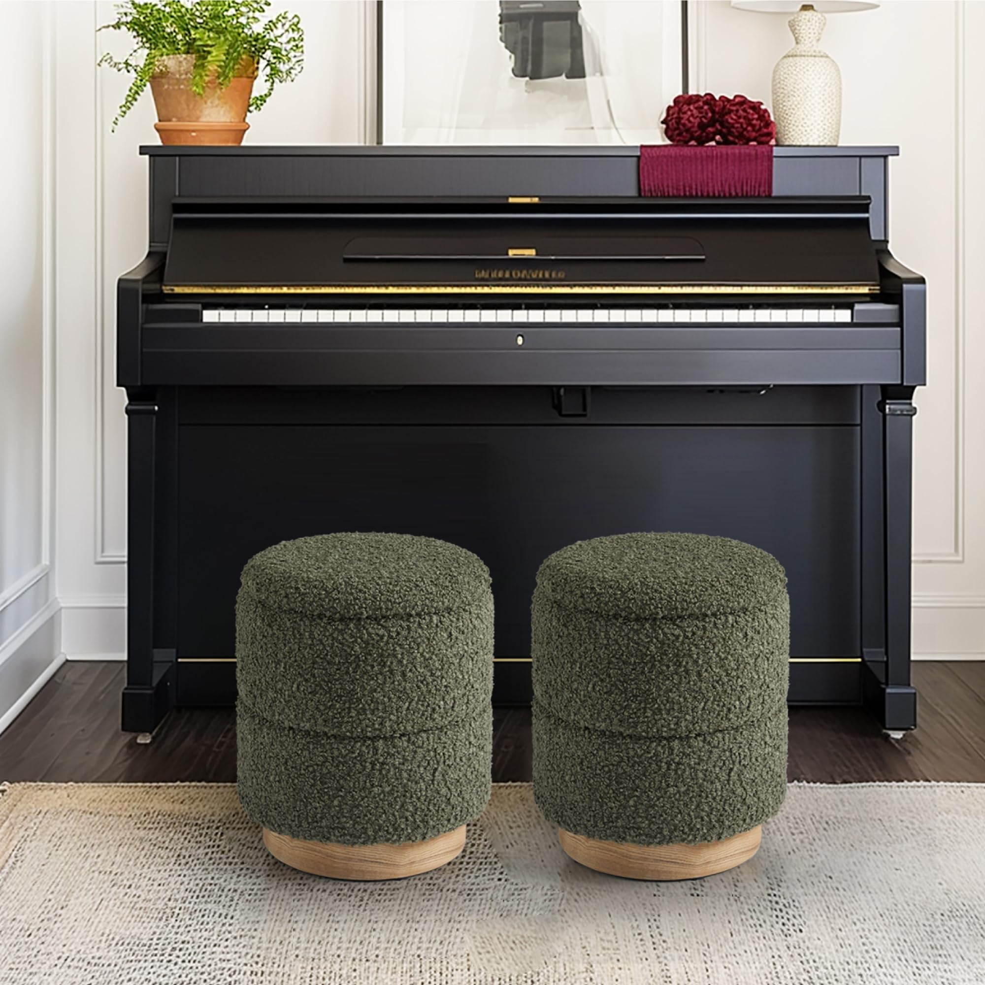Round Storage Ottoman with Boucle Fabric