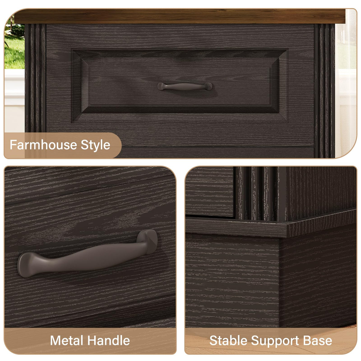 24" Wide Farmhouse Nightstand, Large End Table with 2 Drawers, Black