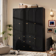 4-Door Freestanding Armoire Wardrobe Closet with Drawers & Hanging Rods