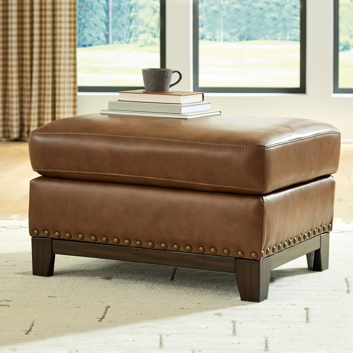 Signature Design by Ashley Brendola Leather Ottoman, Amber, No Assembly