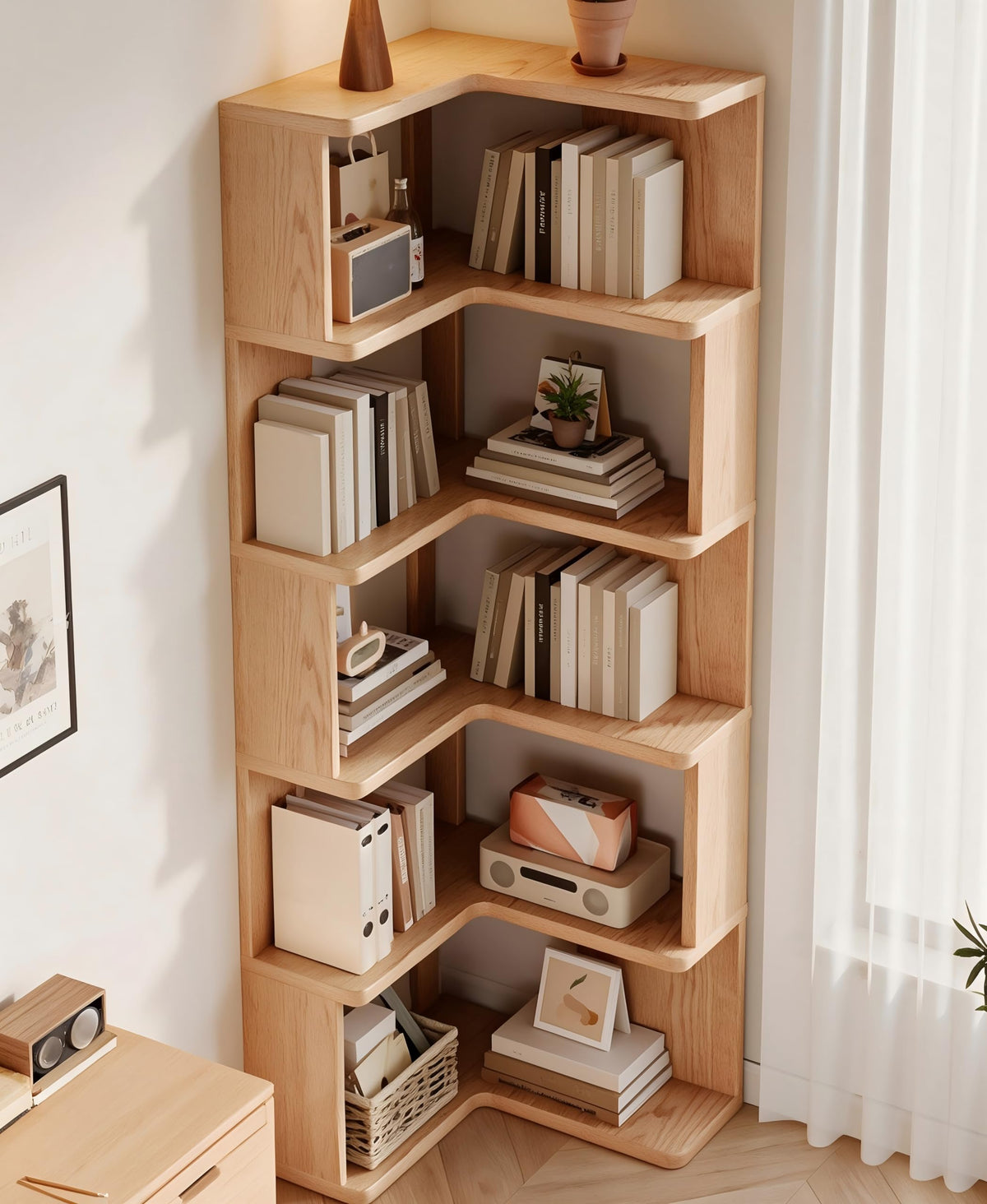 5-Tier Pine Corner Bookshelf