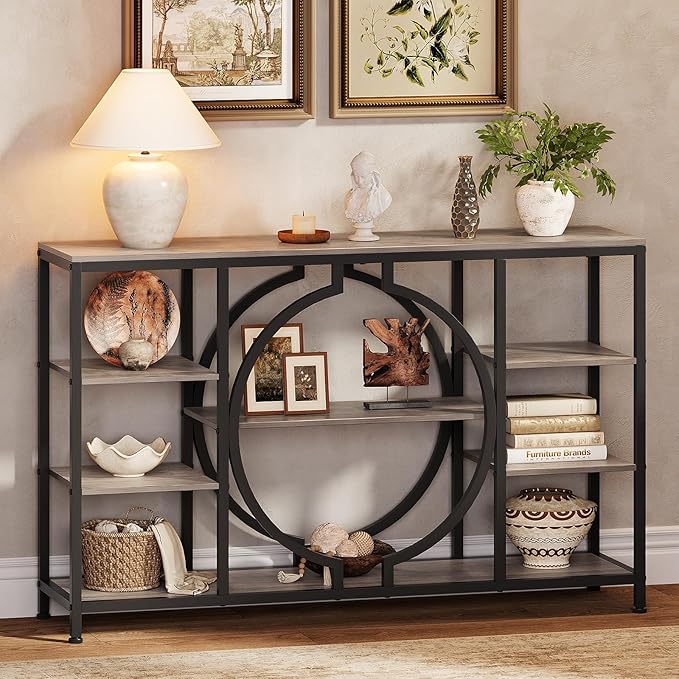 47" Industrial Console Table with 4-Tier Shelves