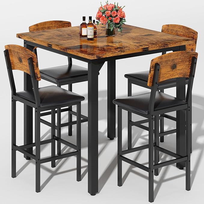 5-Piece Counter Height Dining Table Set with Bar Stools