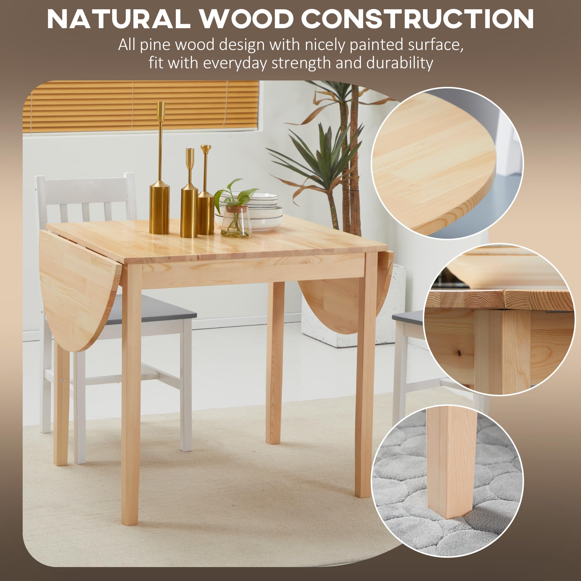Drop Leaf Dining Table, Solid Wood, Seats 4–6