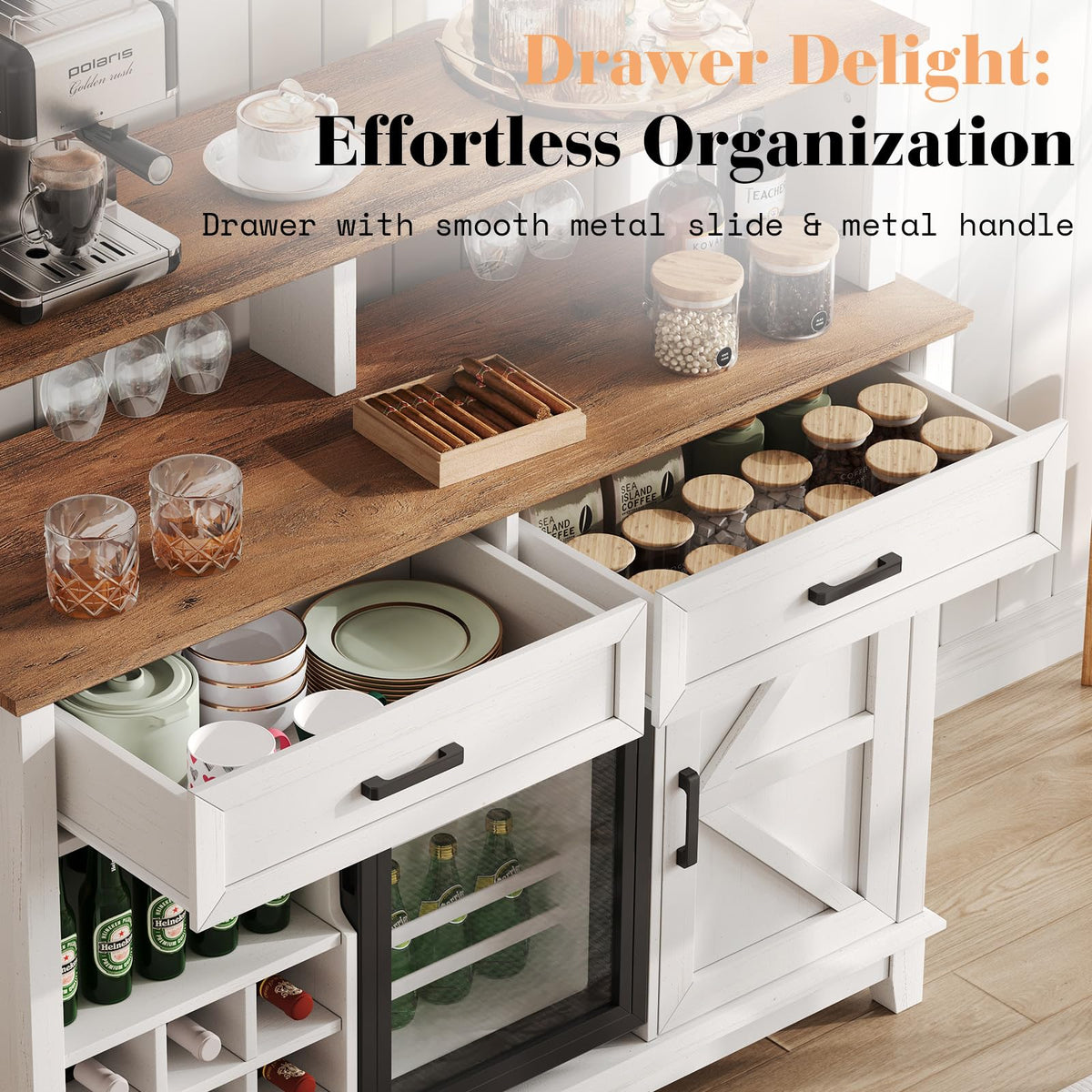 Farmhouse Coffee Bar with Refrigerator