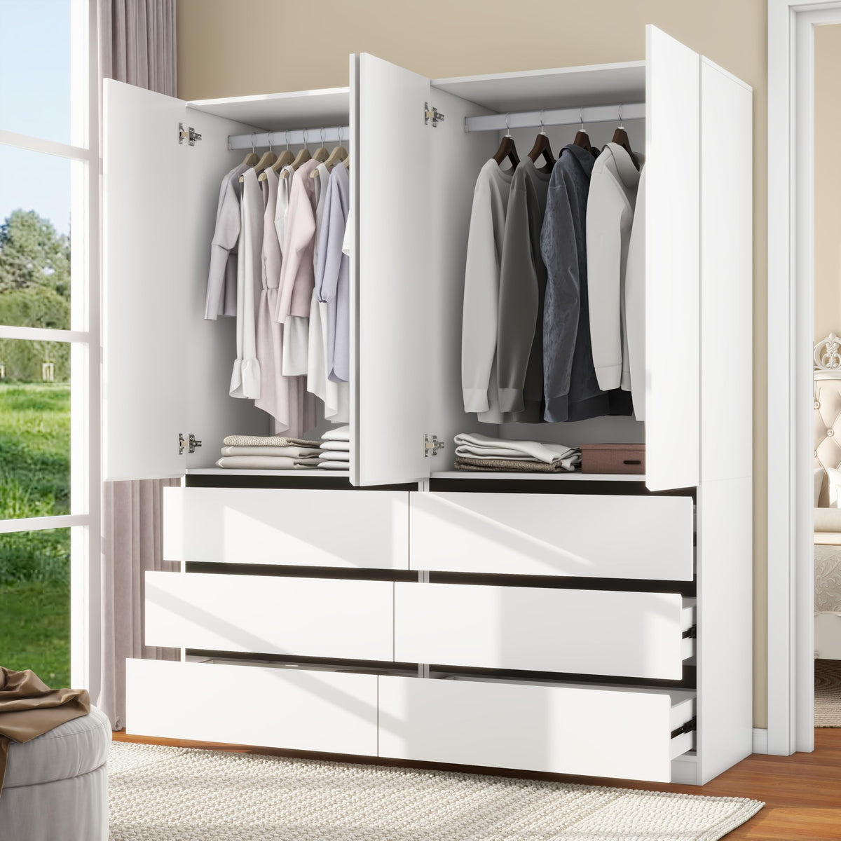 White Wardrobe Closet with Drawers