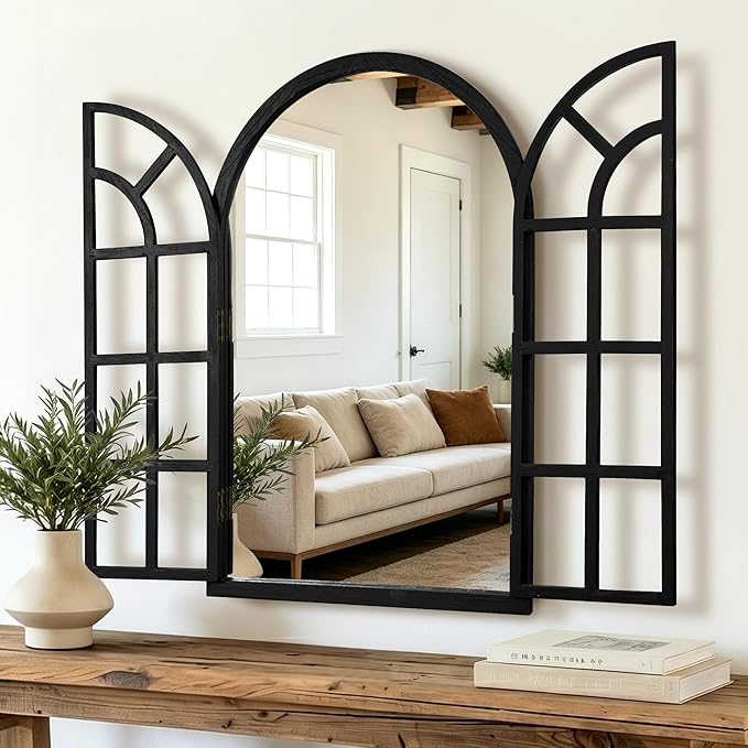 Arched Window Wall Mirror – Farmhouse Wood Frame