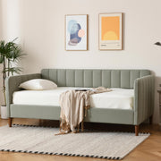 Twin Upholstered Daybed with Adjustable Backrest & Wood Slats