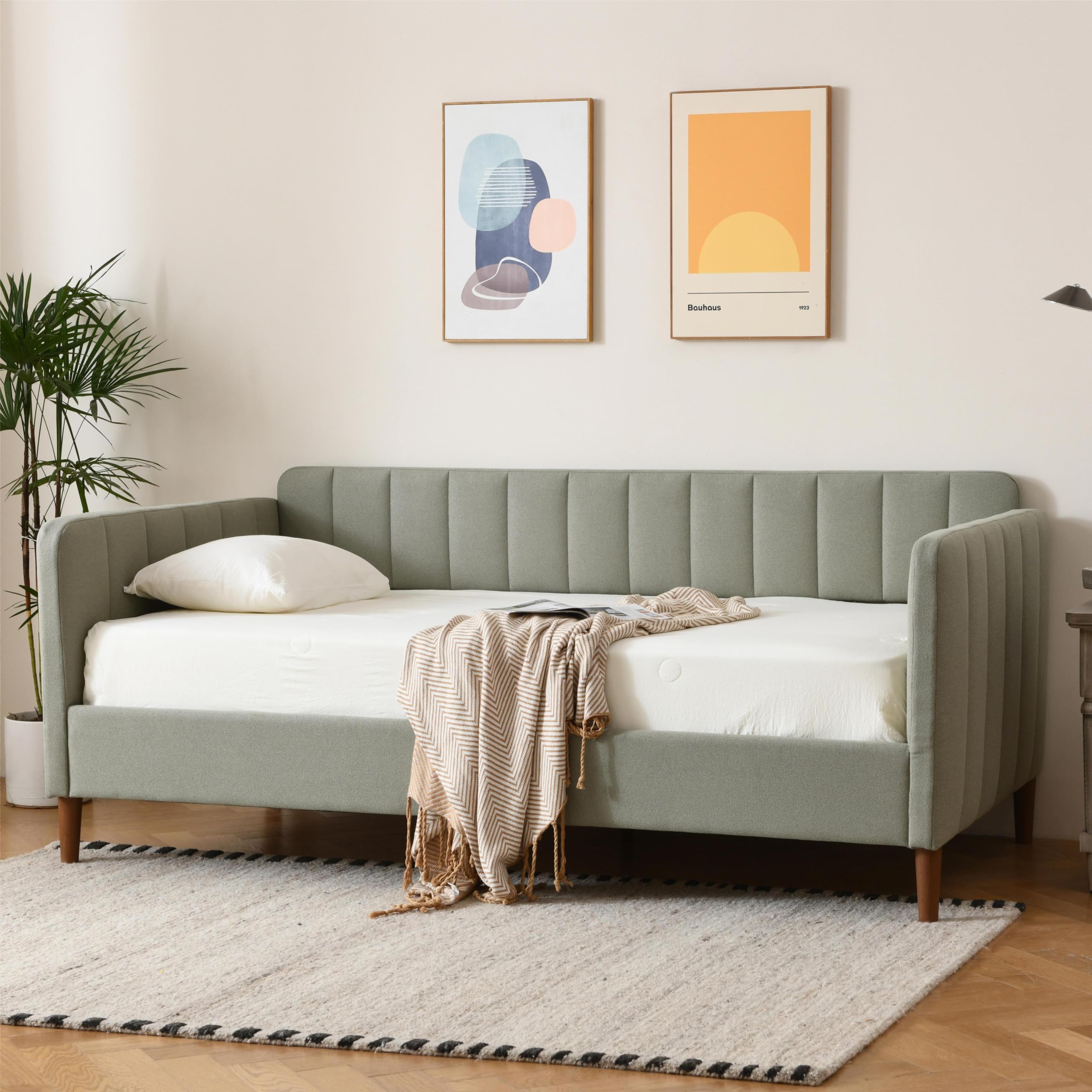 Twin Upholstered Daybed with Adjustable Backrest & Wood Slats