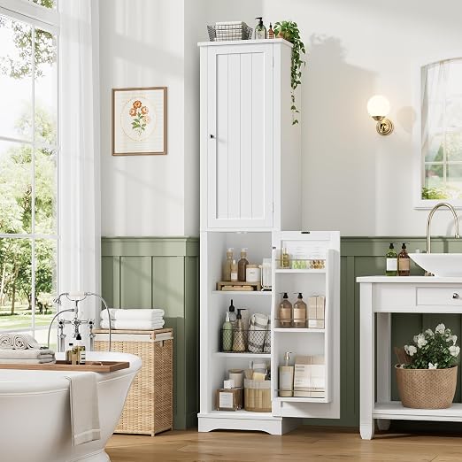 Tall Narrow Storage Cabinet with Reversible Doors