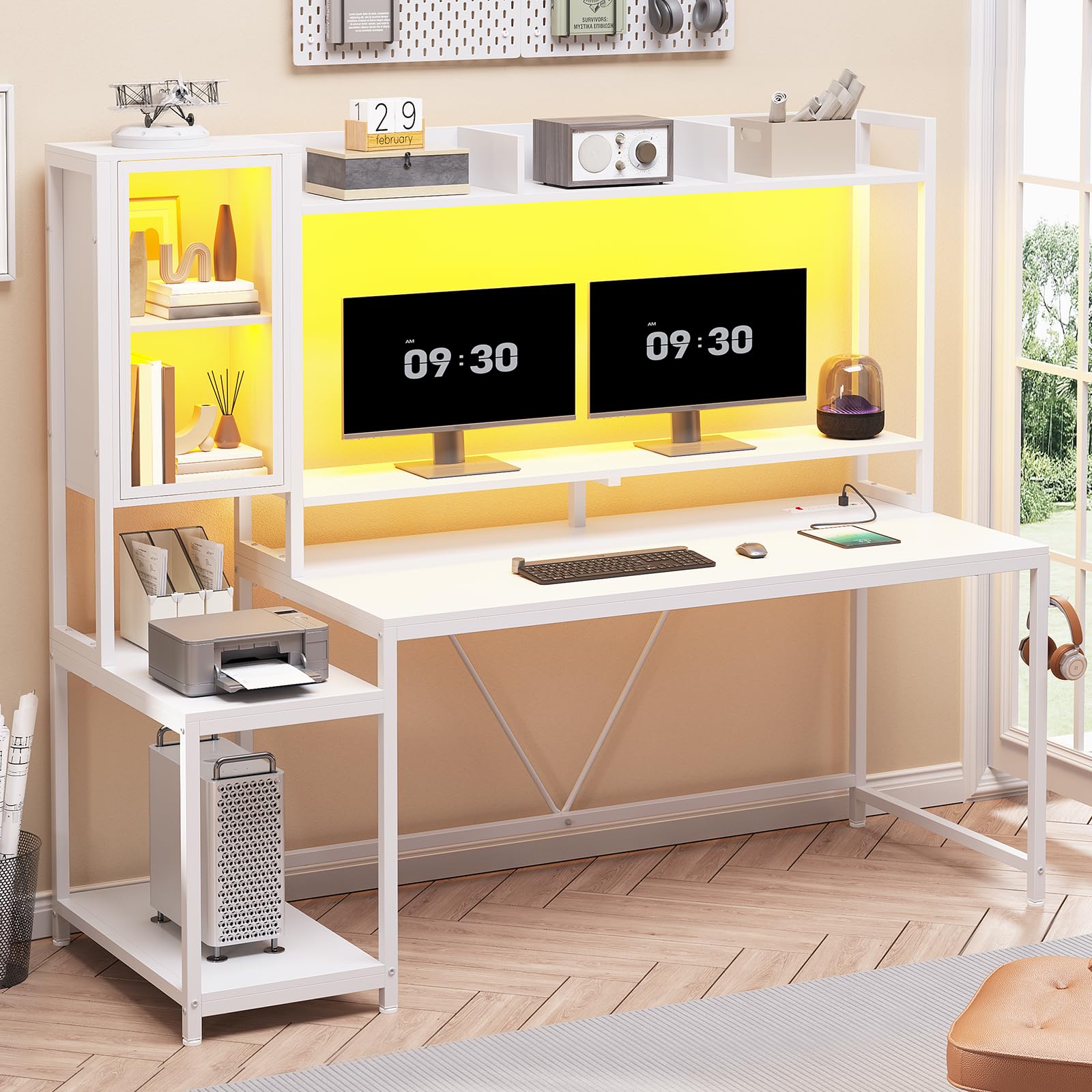 60-Inch Gaming Desk with Hutch & LED Lights
