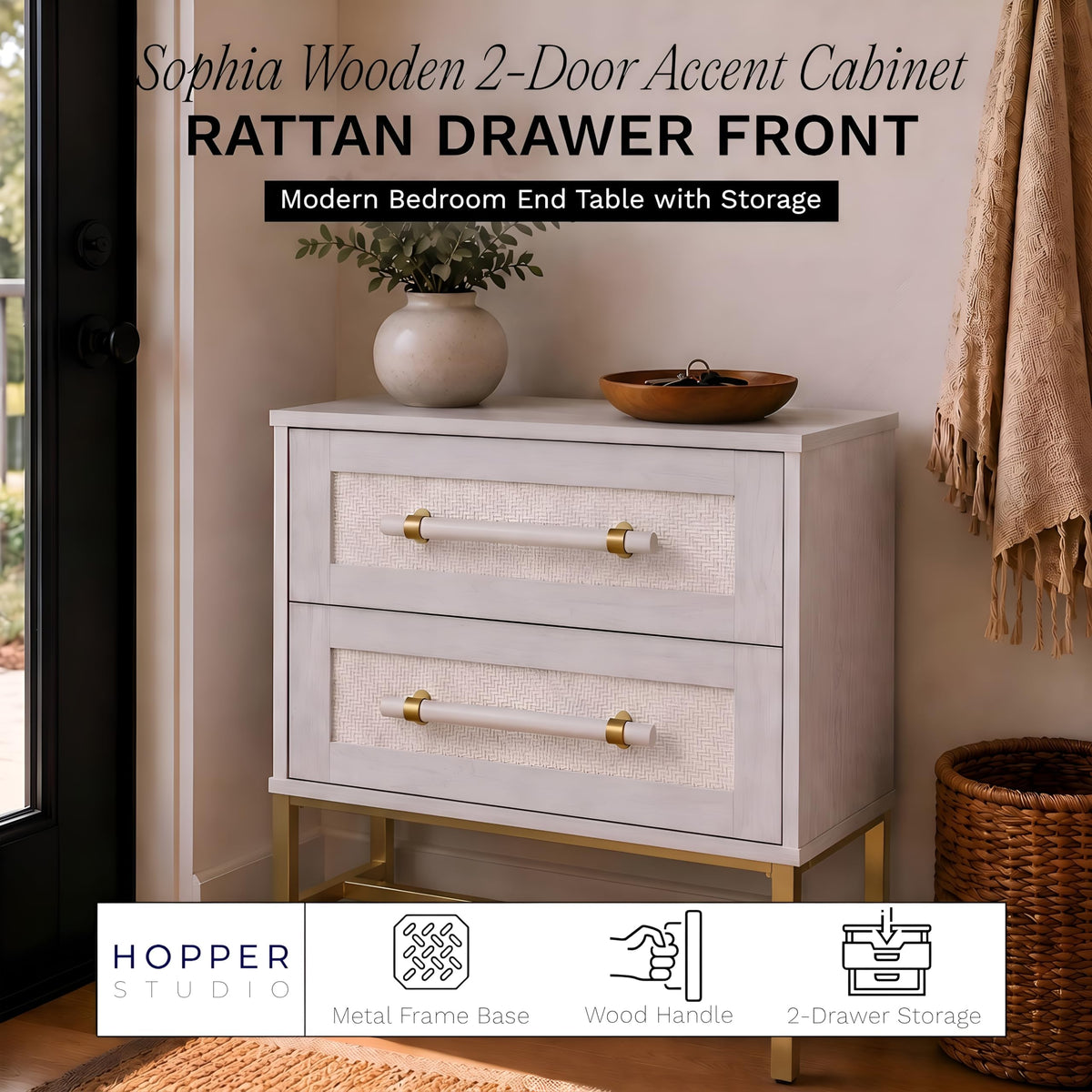 2-Drawer Rattan Nightstand