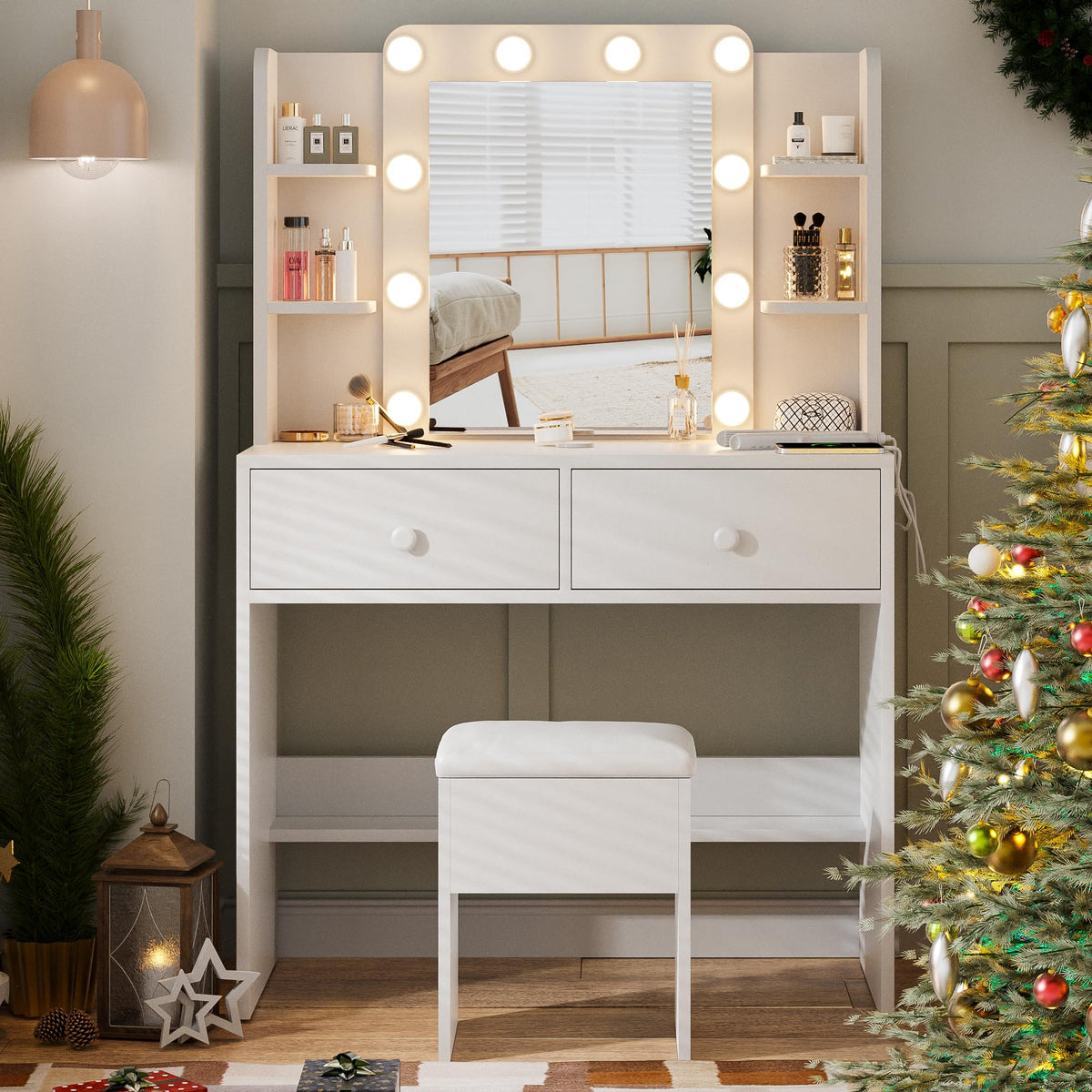 Makeup Vanity with Lighted Mirror