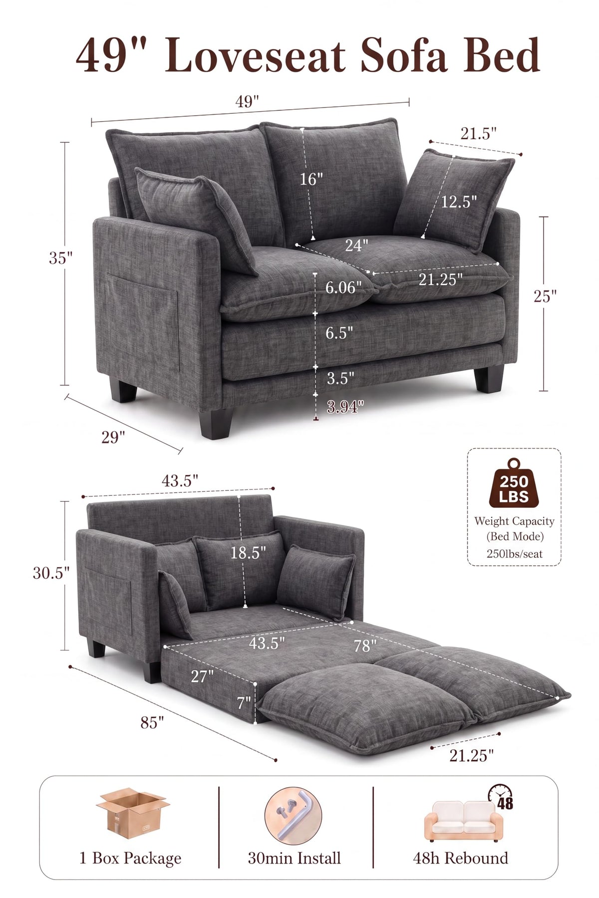 Chenille Loveseat Sofa Bed