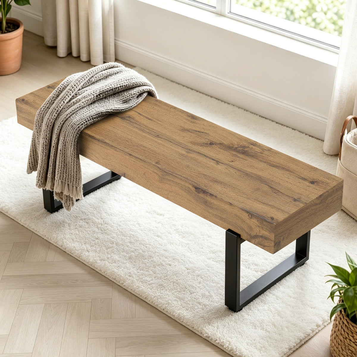 Industrial MDF Bench with Metal Legs
