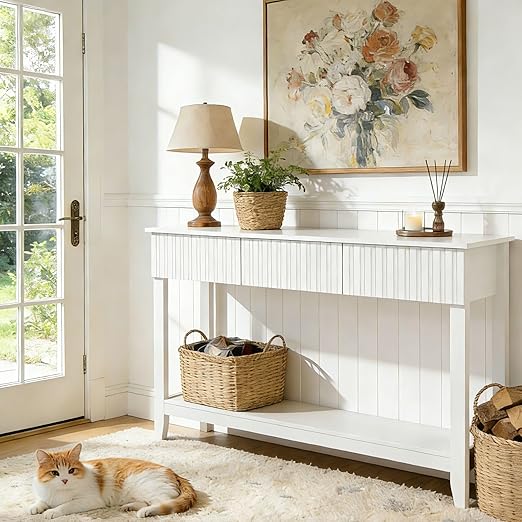 Console Table with 3 Drawers & 2-Tier Shelves