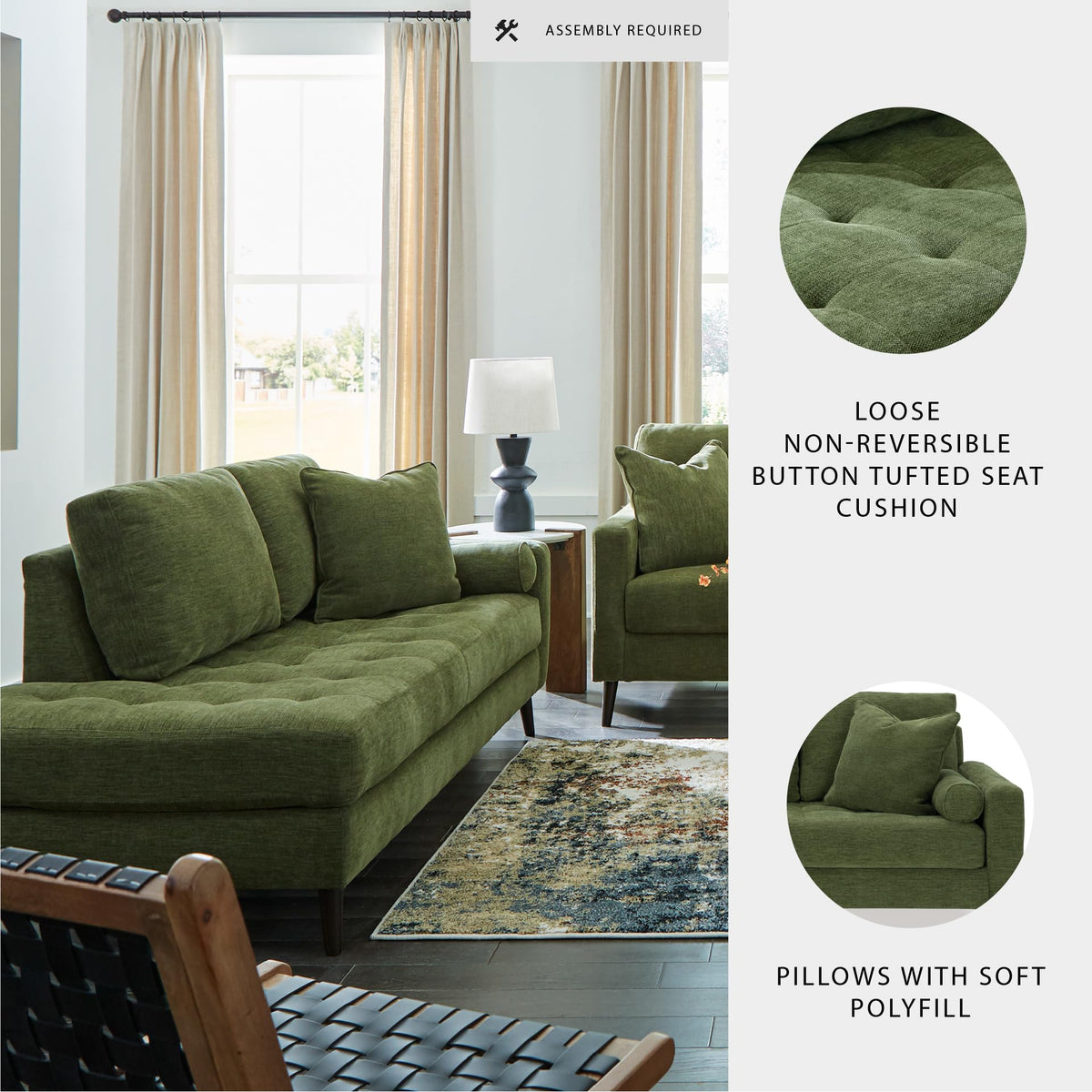 Olive Green Tufted Corner Chaise
