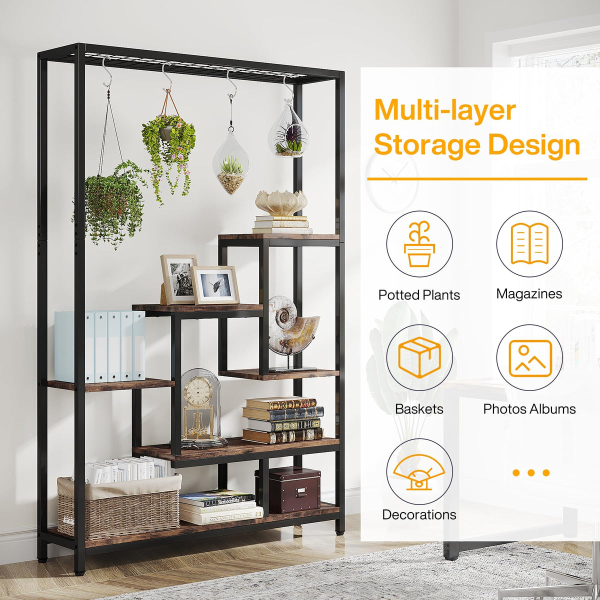 5-Tier Plant Stand with Hanging Hooks