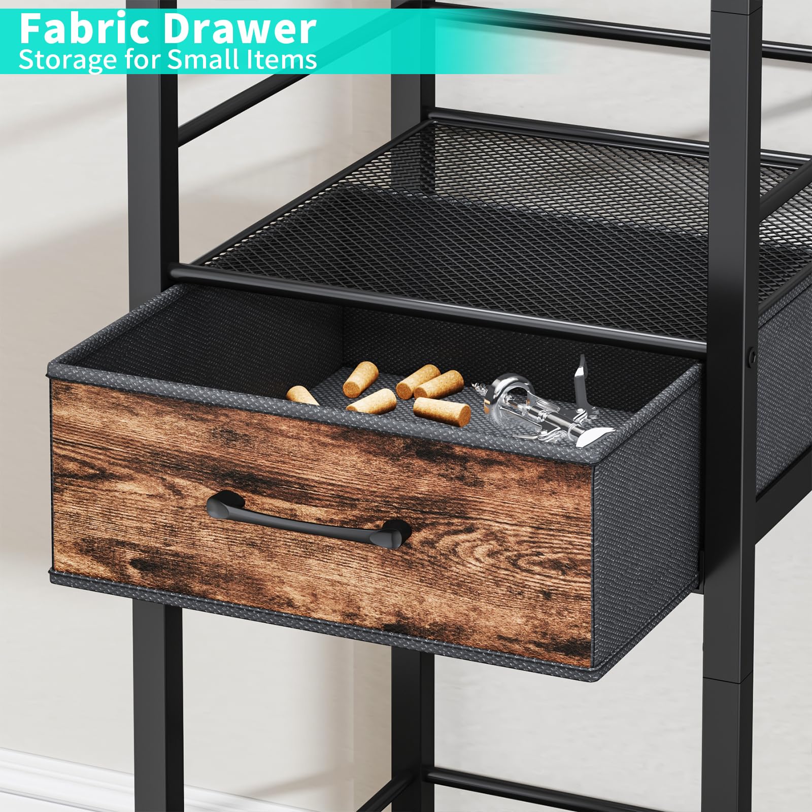 Multi-Tier Wine Rack with Fabric Drawer