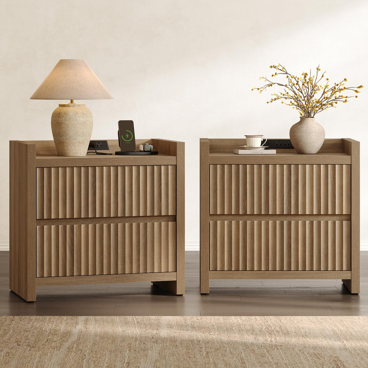 Fluted Charging Nightstands, Set of 2