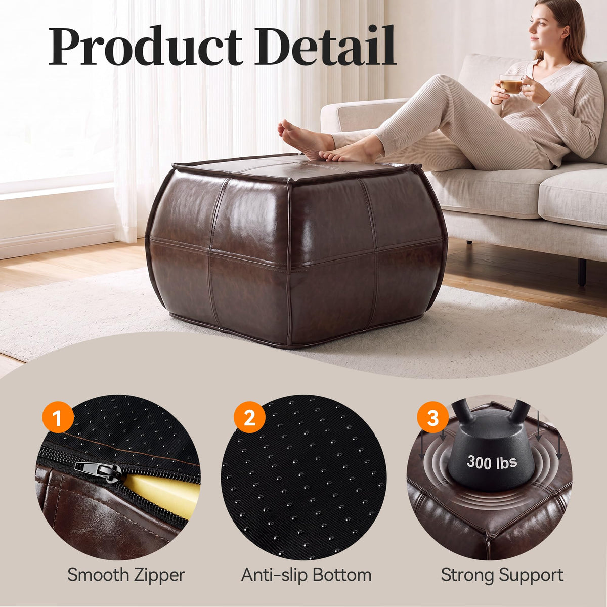 Square PU Leather Pouf Ottoman