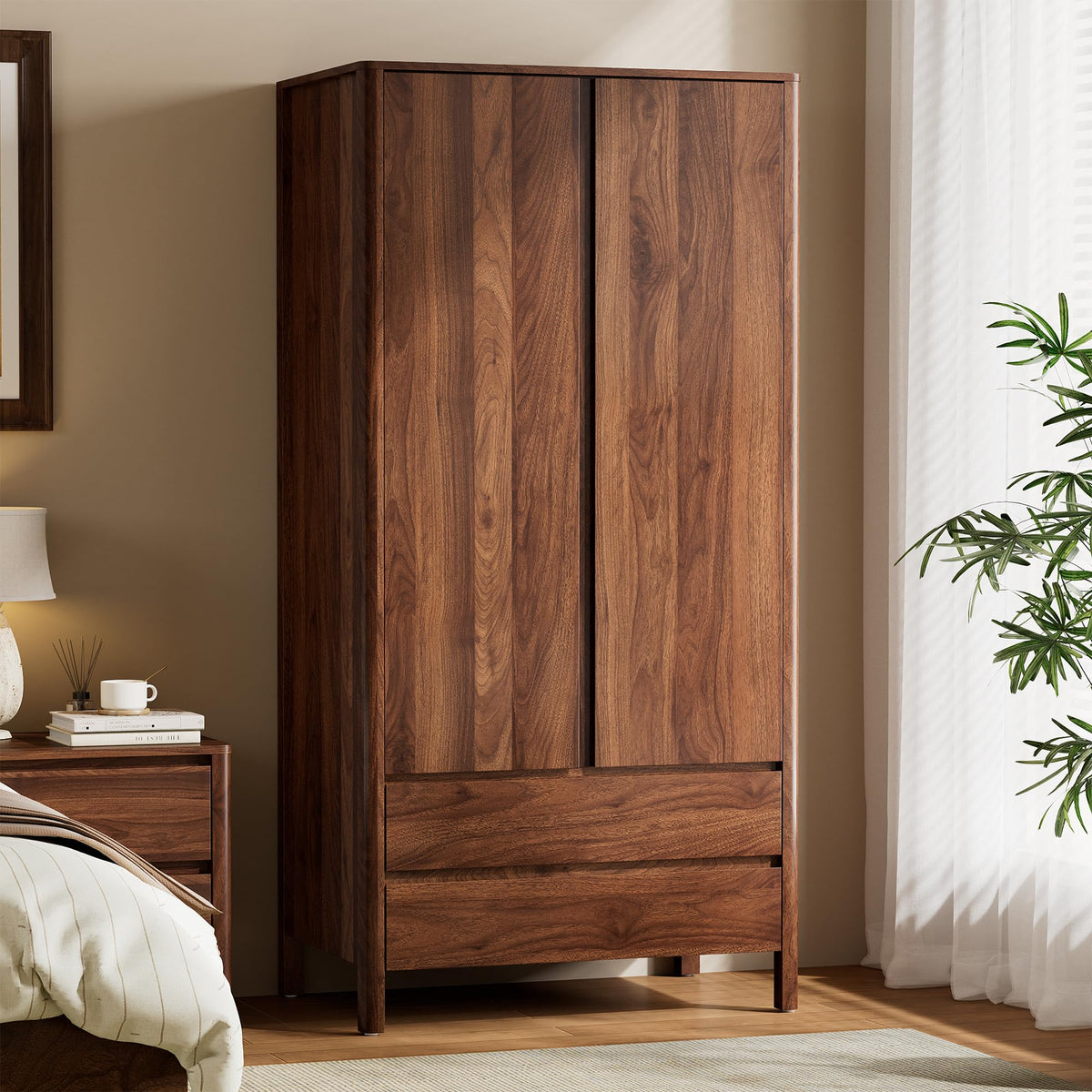 Walnut Wardrobe with Drawers