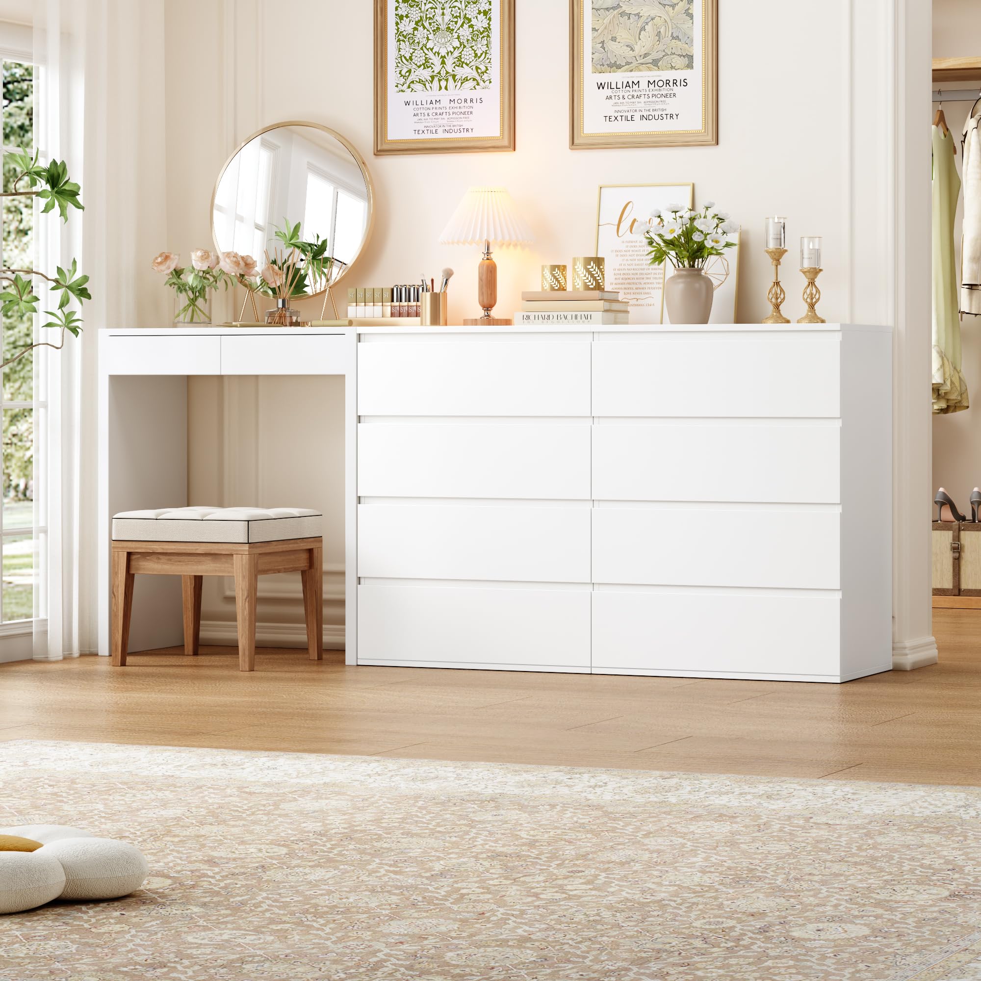 FOTOSOK White Dresser, 4 Drawer Dresser Small Chest of Drawers 23.6L x 15.7W x 31.5H in, Modern White Storage Cabinet with 4 Drawers for Home Office