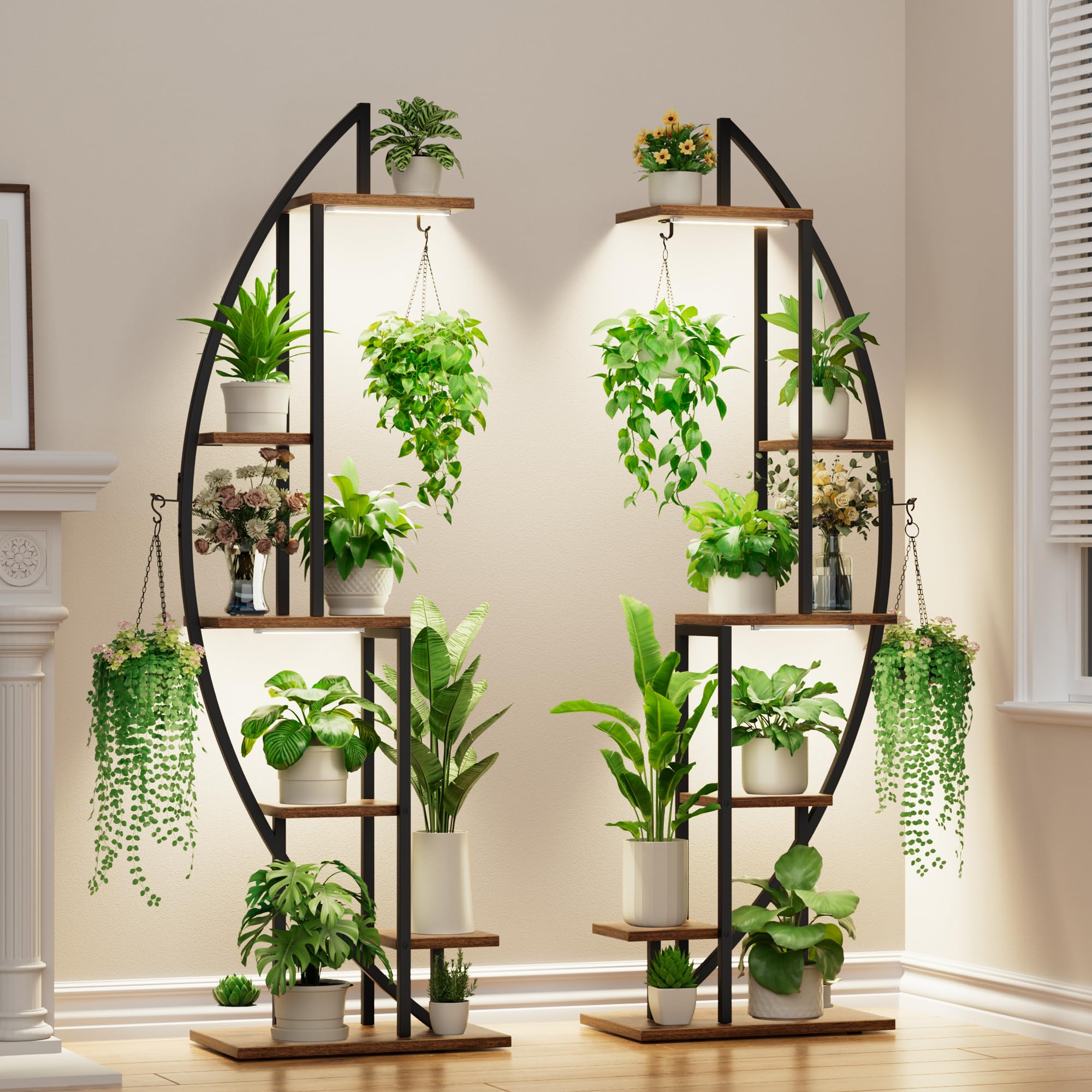 6-Tier Half-Moon Plant Stand with Grow Lights, 2-Pack