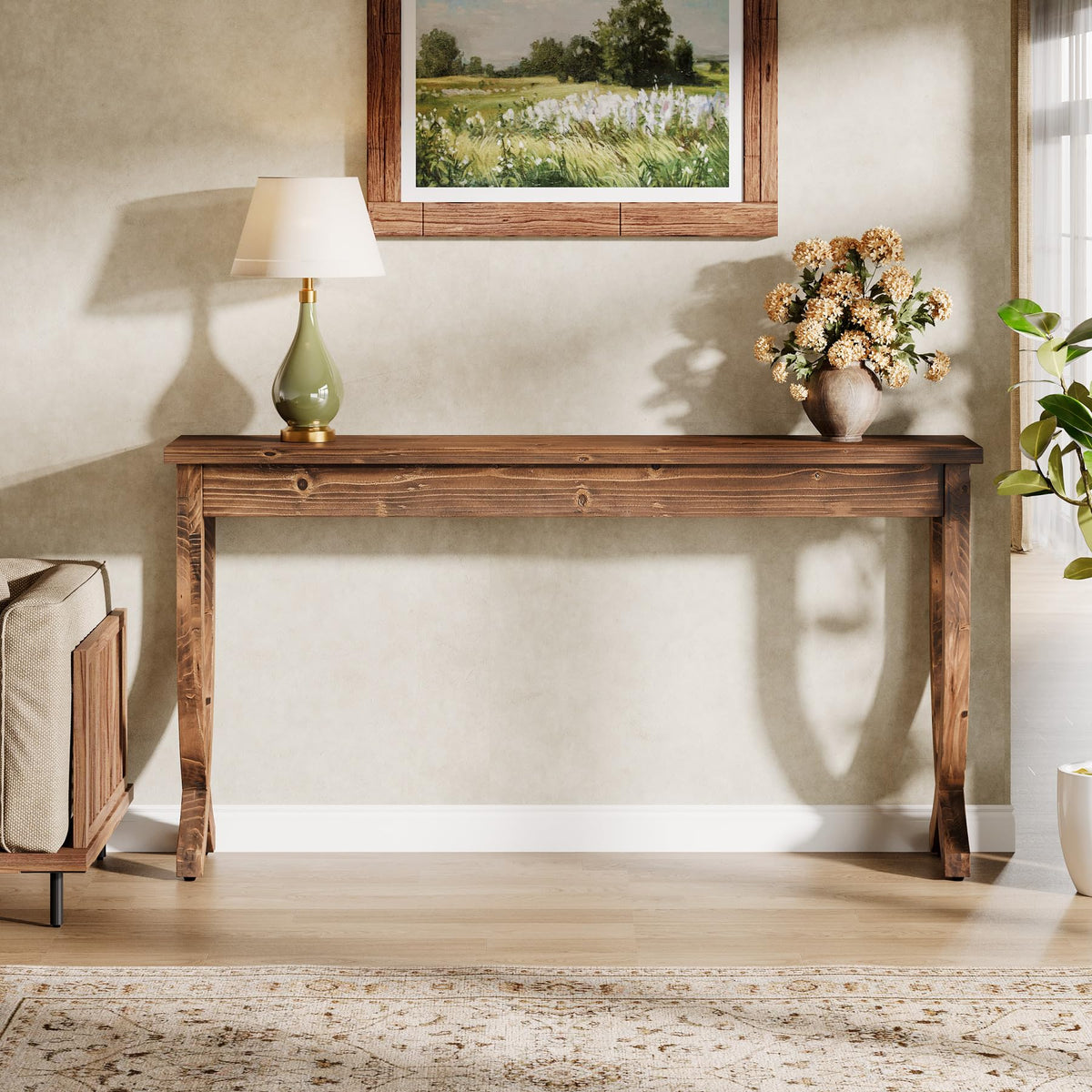 TRIBEWOOD 63-Inch Solid Wood Console Table for Entryway
