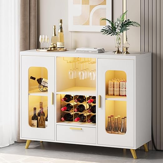 Bar Cabinet with Power Outlets & LED Light