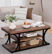FUXJUM Coffee Table with Storage, 3-Tier Farmhouse Living Room Table