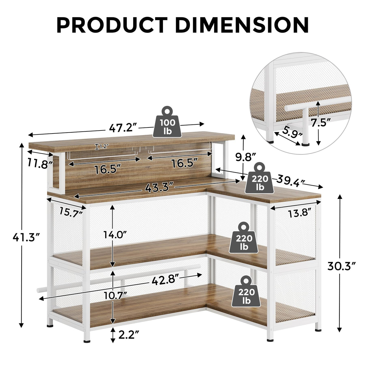 L-Shaped Home Bar with LED Lighting