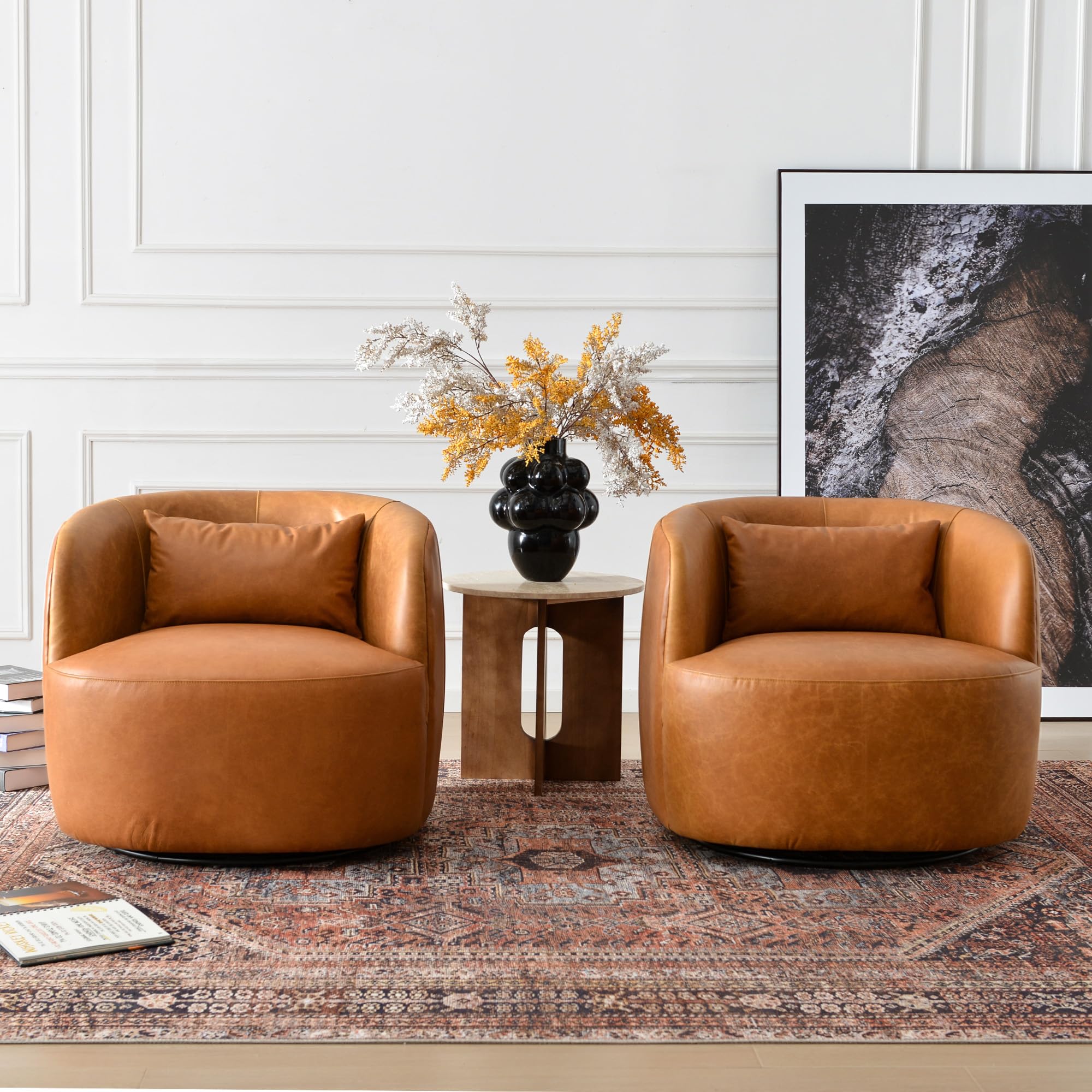 Leather Swivel Barrel Accent Chair, Set of 2