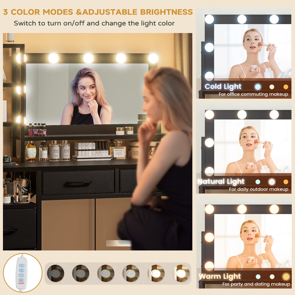 Lighted Vanity Desk with Storage