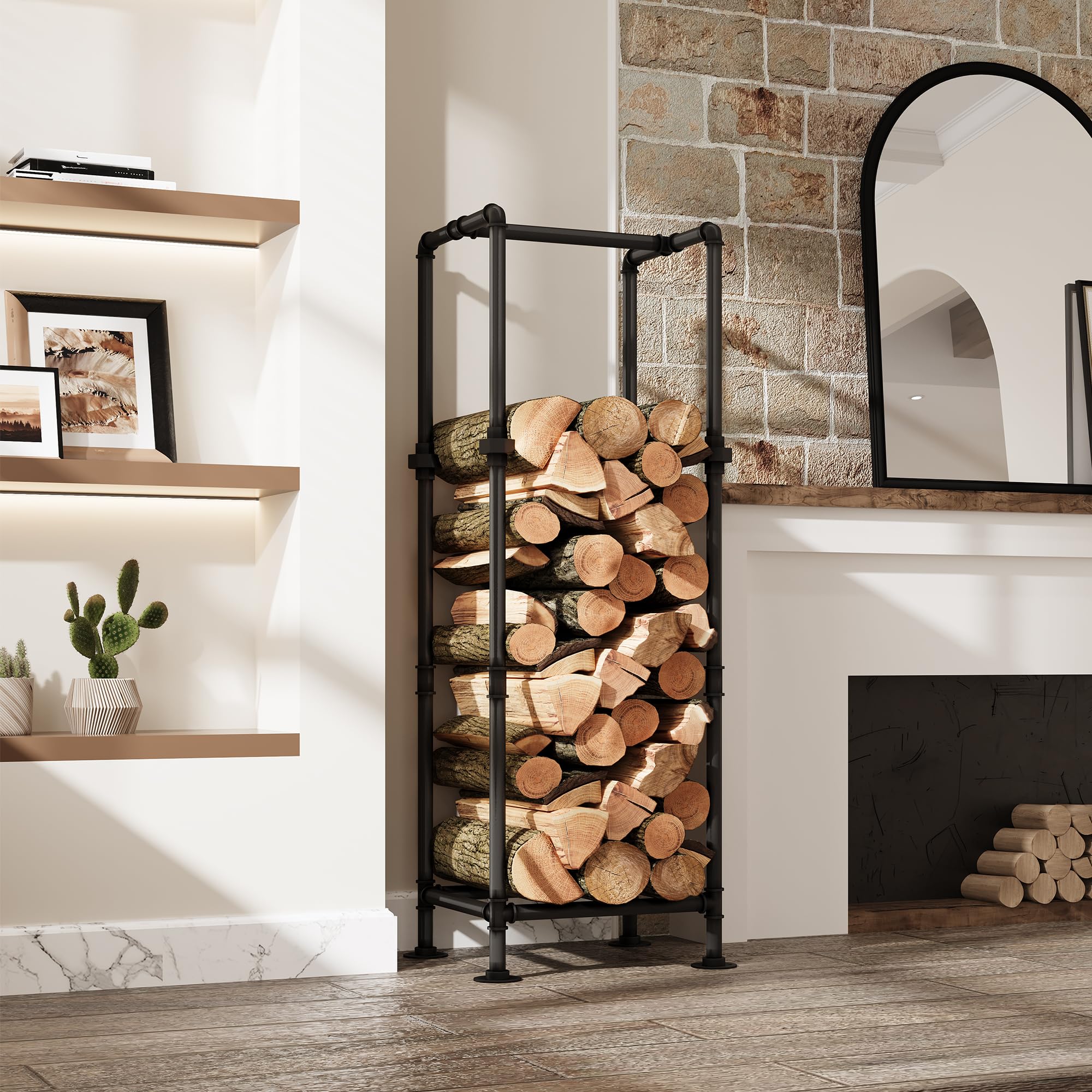 Industrial Firewood Rack with Metal Pipe Frame