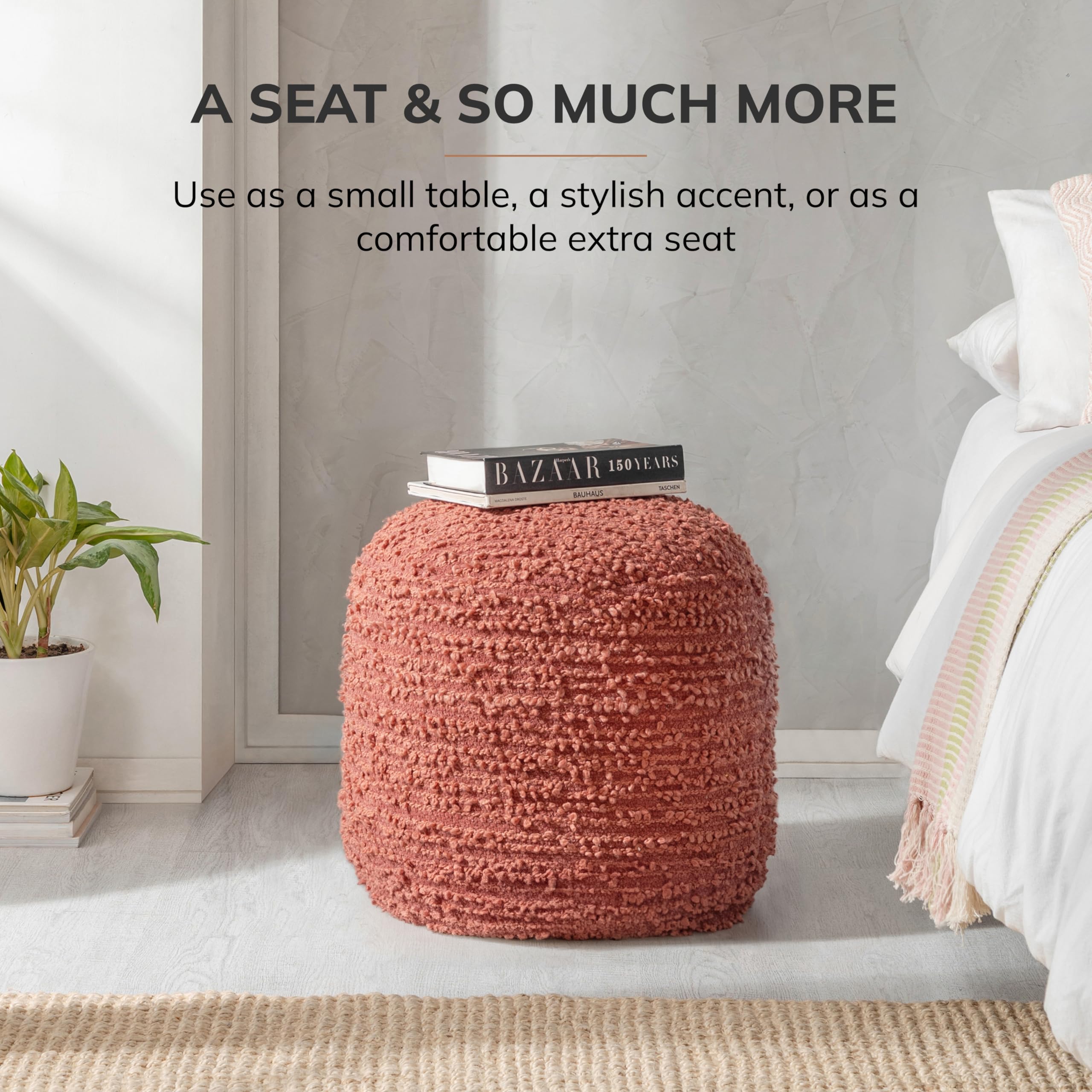 Anji Mountain Pouf Ottoman Foot Rest, Handmade Ottoman Pouf, Comfortable Foot Stool, Decorative Floor Seating for Living Room Decor, Bedroom & Home Décor Accent - Terracotta