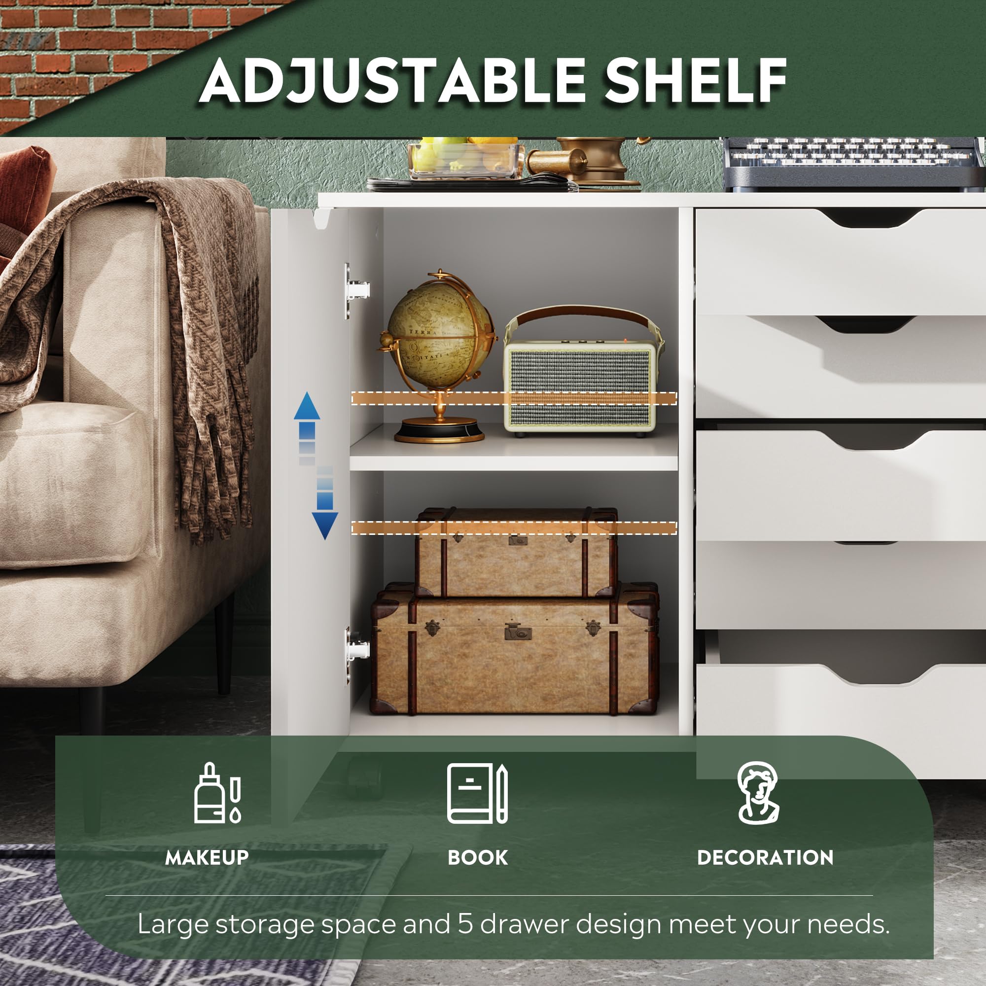 5-Drawer Printer Stand with Storage Cabinet
