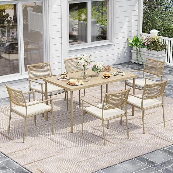 Outdoor Patio Dining Set with Rattan Chairs
