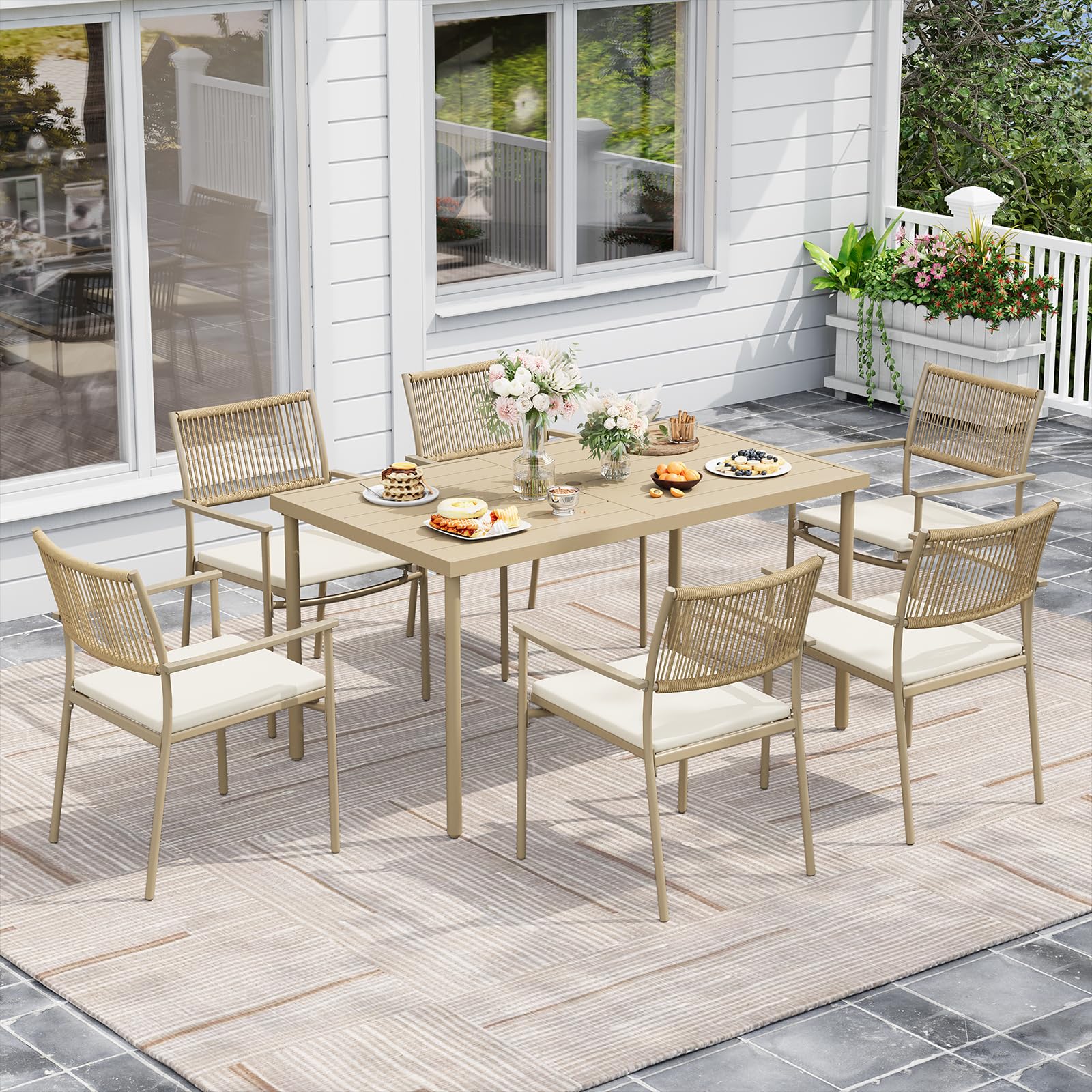 Outdoor Patio Dining Set with Rattan Chairs
