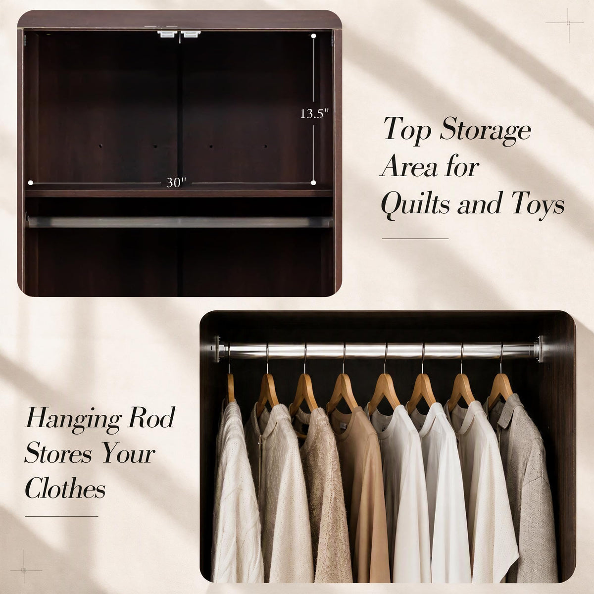 WERSMT 70" Tall Wooden Wardrobe Closet with Doors, Espresso