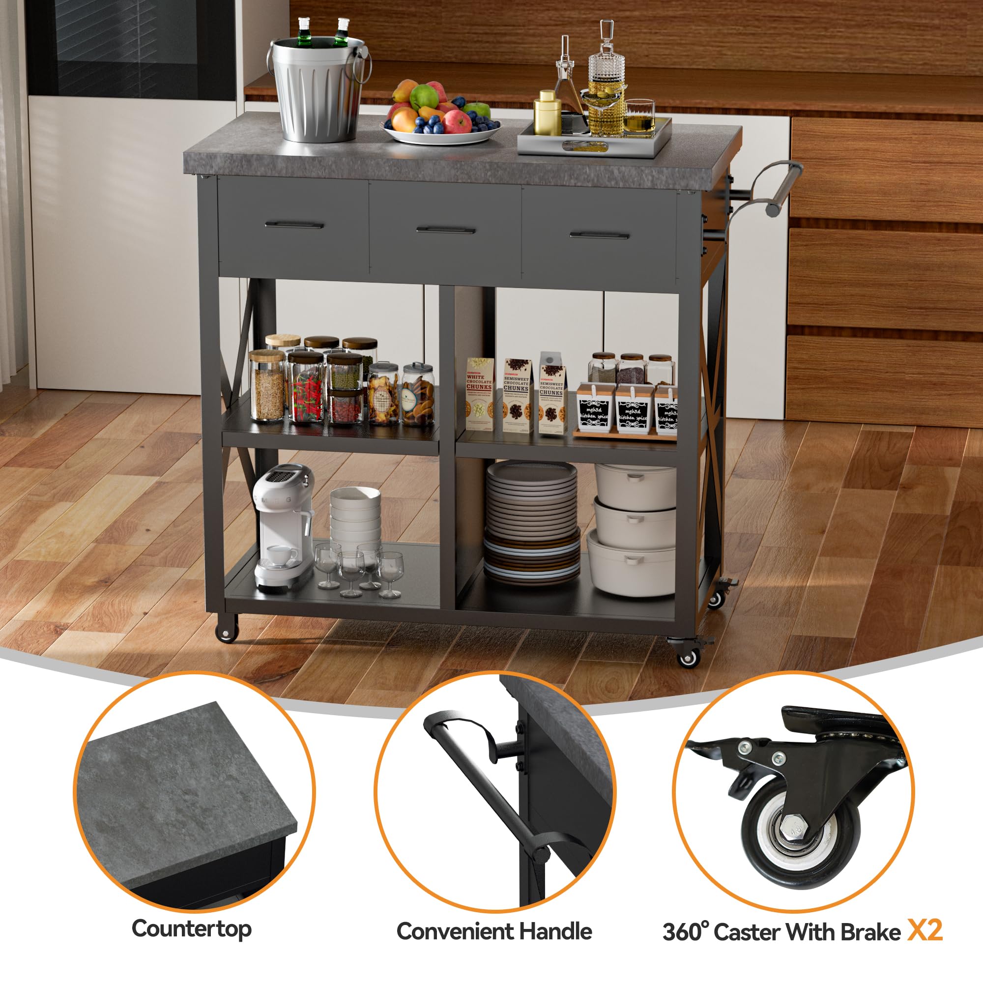 Outdoor Grill Cart with Marble-Textured Top
