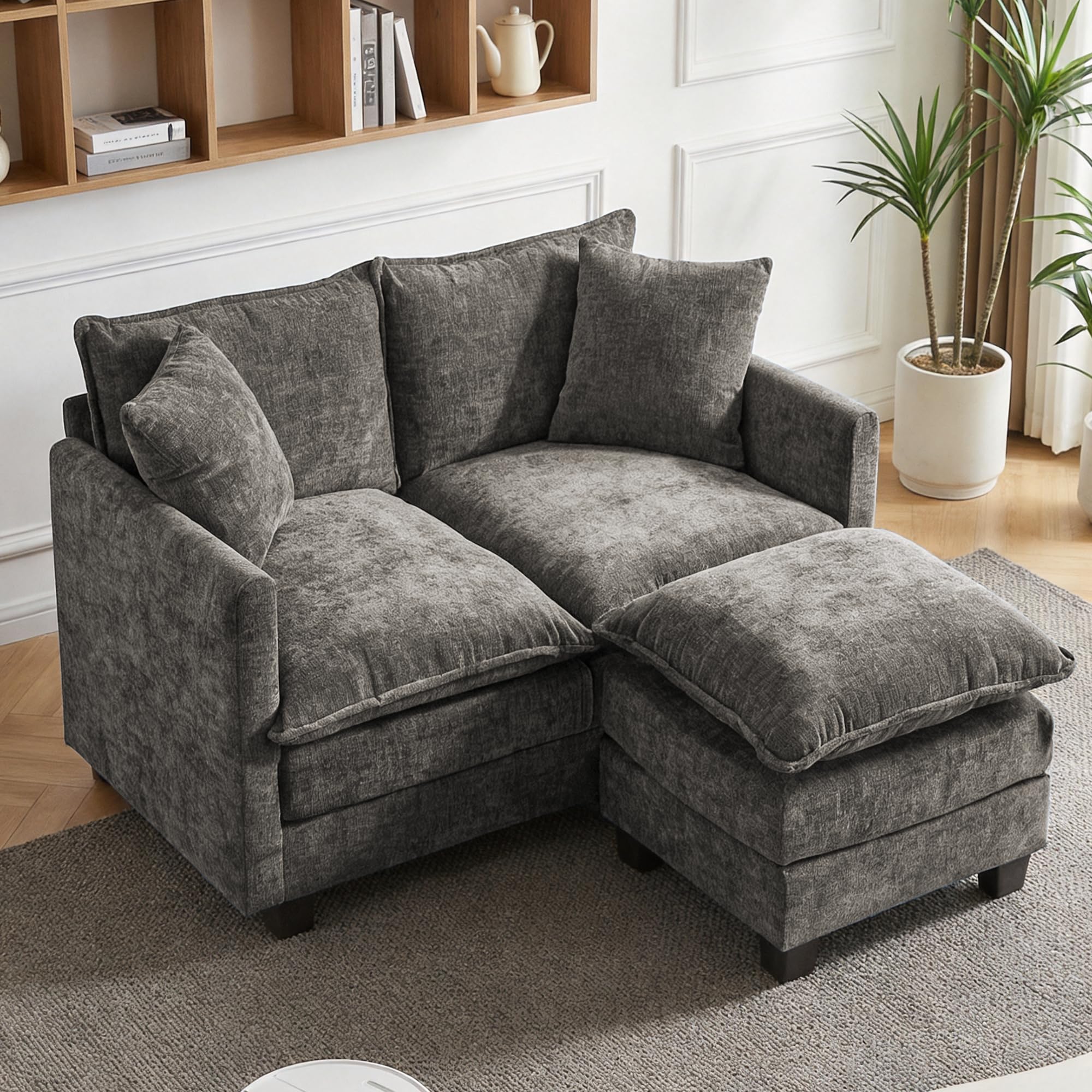 Chenille Cloud Loveseat with Deep Seat, 2 Pillows & Optional Ottoman