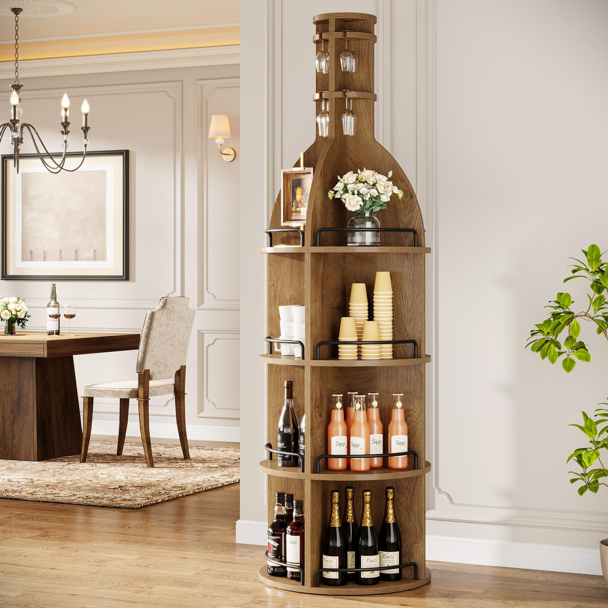 Tribesigns 75" Tall Round Wine Rack, Freestanding Wine Bar Cabinet (2Packs)