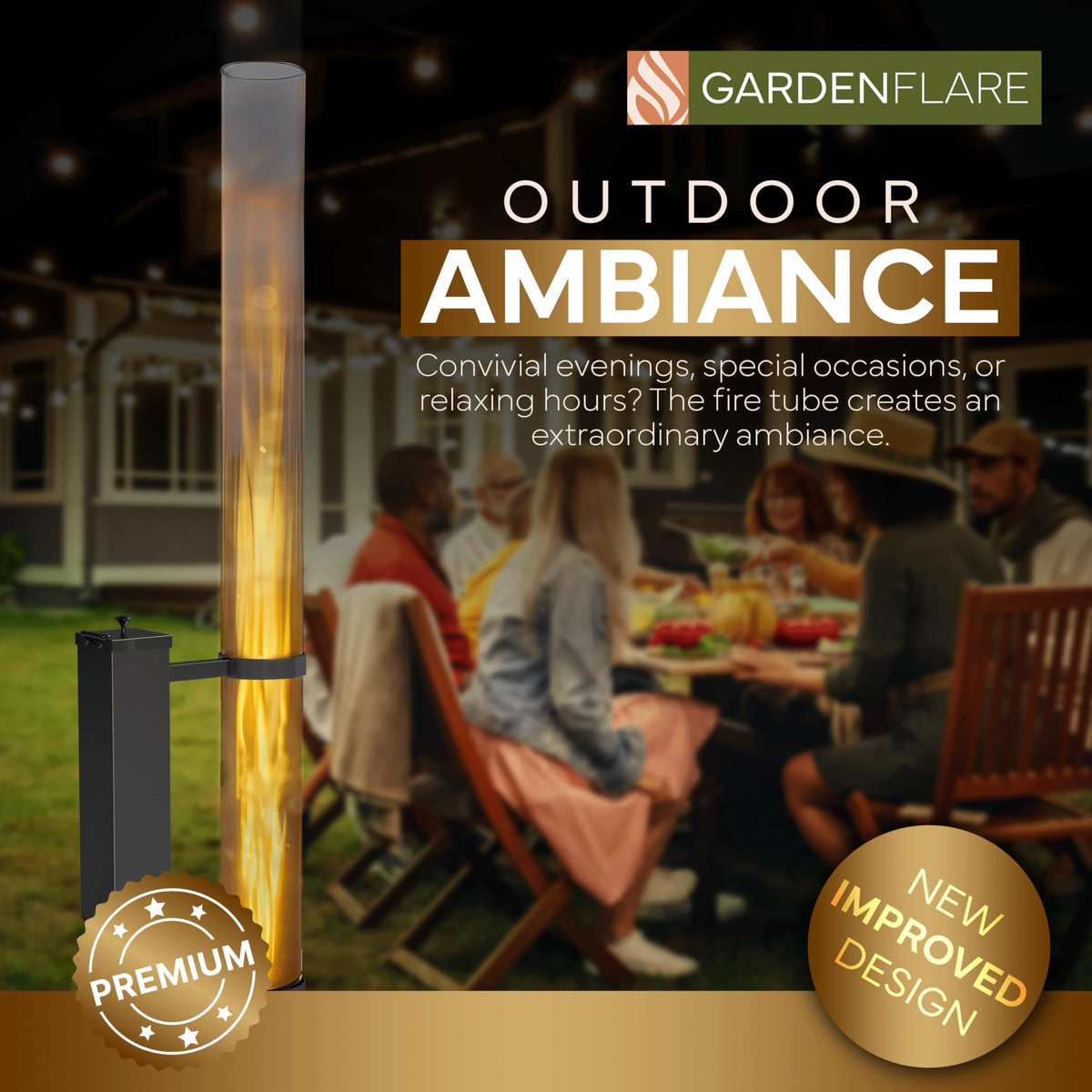 GARDENFLARE Premium 58in Wood Pellet Patio Heater, Fire Tube, Black